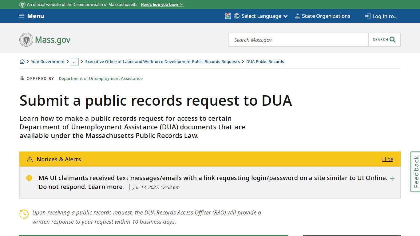 Submit a public records request to DUA | Mass.gov