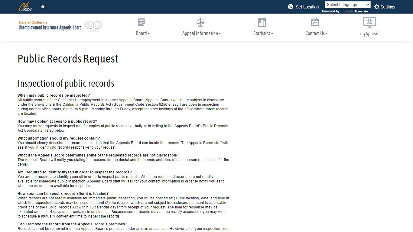 Public Records Request | California Unemployment Insurance Appeals Board